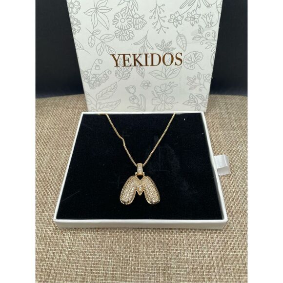 New Initial Charm Necklace Letter Gold Jewelry Letter M Bubble Trendy Bling - Picture 4 of 5